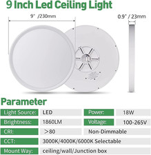 4PK 9 Inch LED Flush Mount Ceiling Light, 18W, 1860LM, 3000K/4000K/6000K CCT ...
