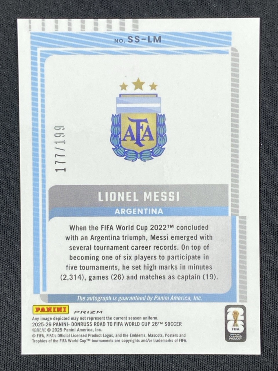Lionel Messi 2025-26 Donruss World Cup Signature Series Dragon Scale Auto /199 view 2