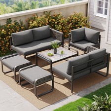 Outdoor Garden Furniture Patio Conservatory Set Corner Sofa with Table & Stools