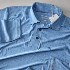 Tommy Bahama Polo Shirt Palm Coast Solid Performance Pool Blue New LS Medium M