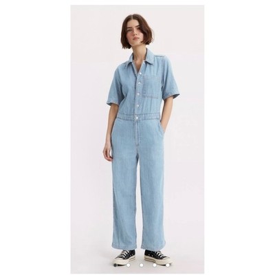 Levis Denim Short Sleeve Utility Jumpsuit Light Wash XL
