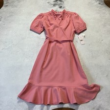 Nanette Lepore Dress Womens Size 4 Light Flamingo Faux Wrap Ruffle Tie Waist