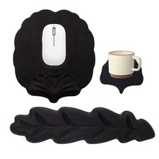 Keyboard Wrist Rest Set, Ergonomic Leaf Shape Mouse Pad long short, Black