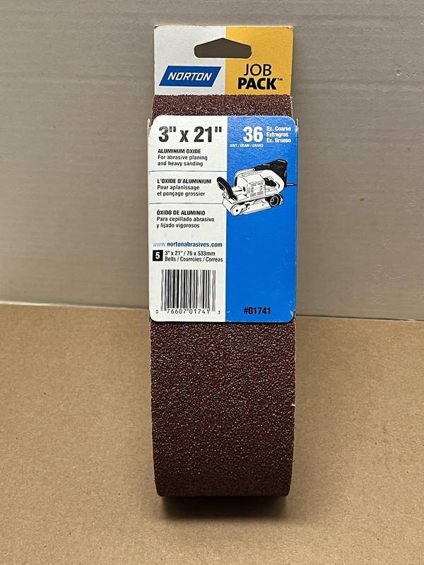 5 Pack Norton 3” X 21” 36 Grit (coarse) Aluminium Oxide Portable Sanding Belts