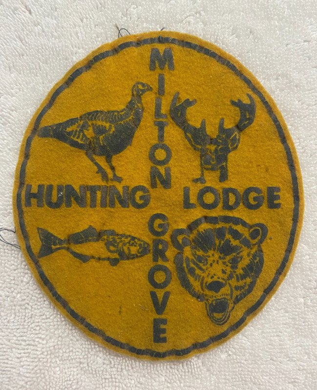 Vintage Felt Patch MILTON GROVE HUNTING LODGE Bear Fish Buck Turkey