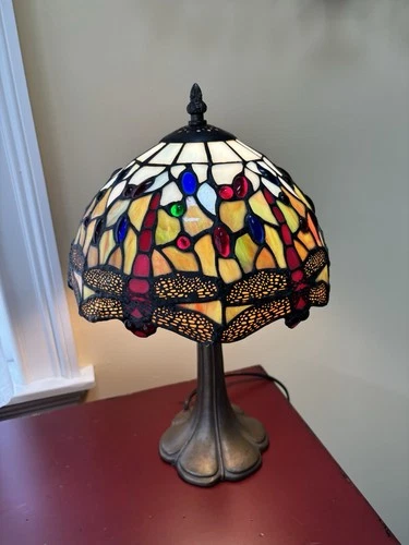 16”Antique Vintage Style Stained Glass Dragonfly Table Lamp