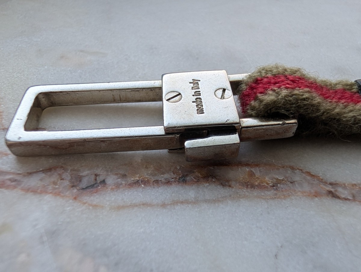 Vintage Gucci Web Stripe Canvas & Leather Key Holder / Bag Charm