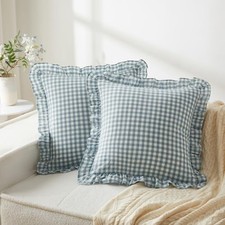Ruffle Gingham Pillow Covers 20 x 20 20" x 20" Pack of 2 Dusty Blue Plaid