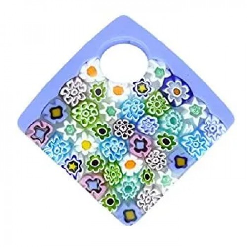 GlassOfVenice Murano Glass Curved Square Millefiori Pendant - Blue