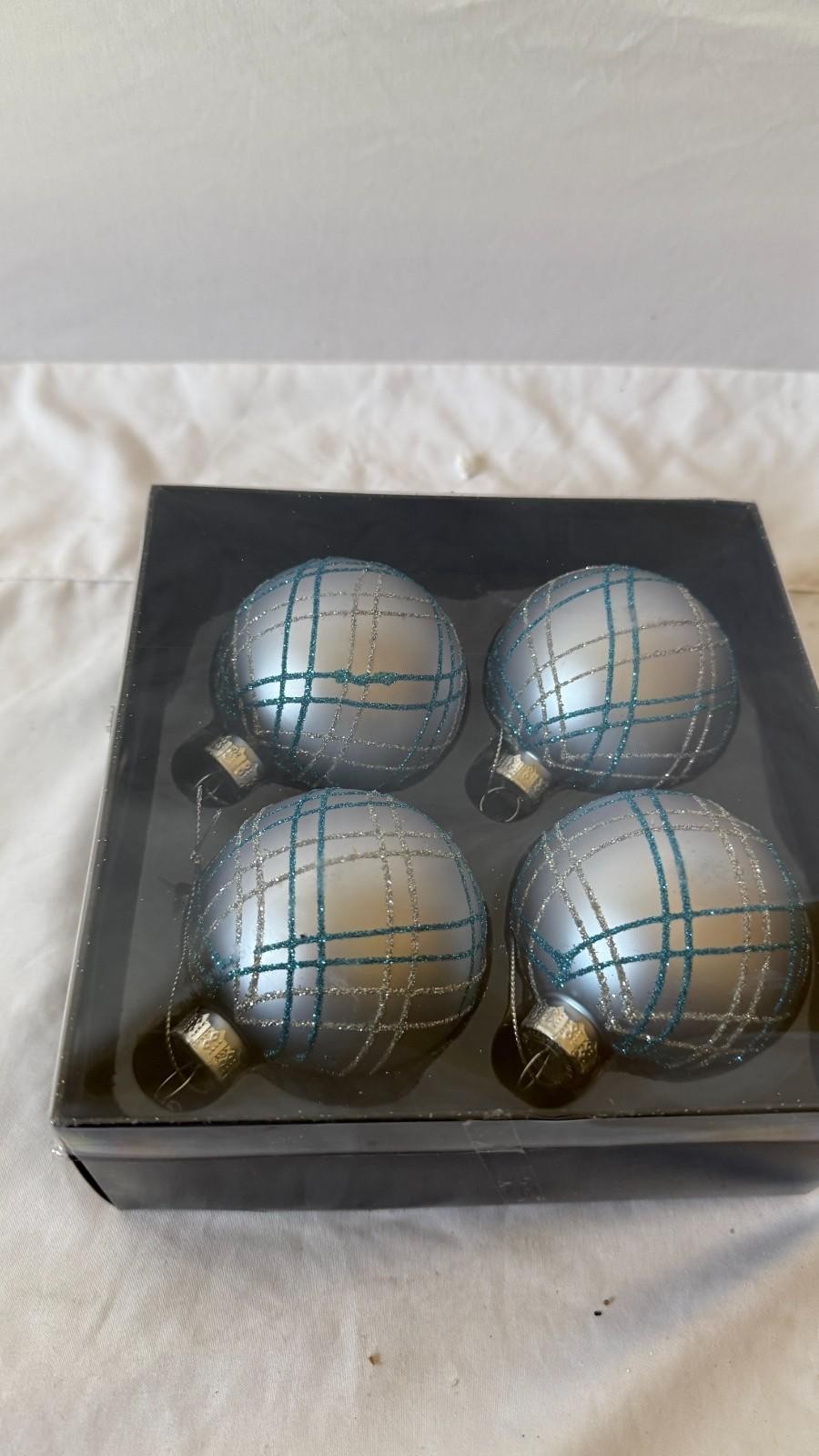 New Northlight Set Of 4 Count Plaid Glitter Christmas Ornaments Blue