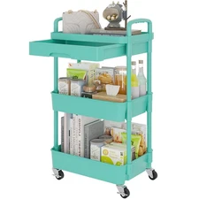 3-Tier Rolling Utility Cart with Drawer,Multifunctional Storage Organizer wit...