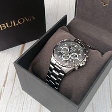 Bulova Men Marine Star 98B401 Black/Grey Chronograph Quartz Watch 41.5mm