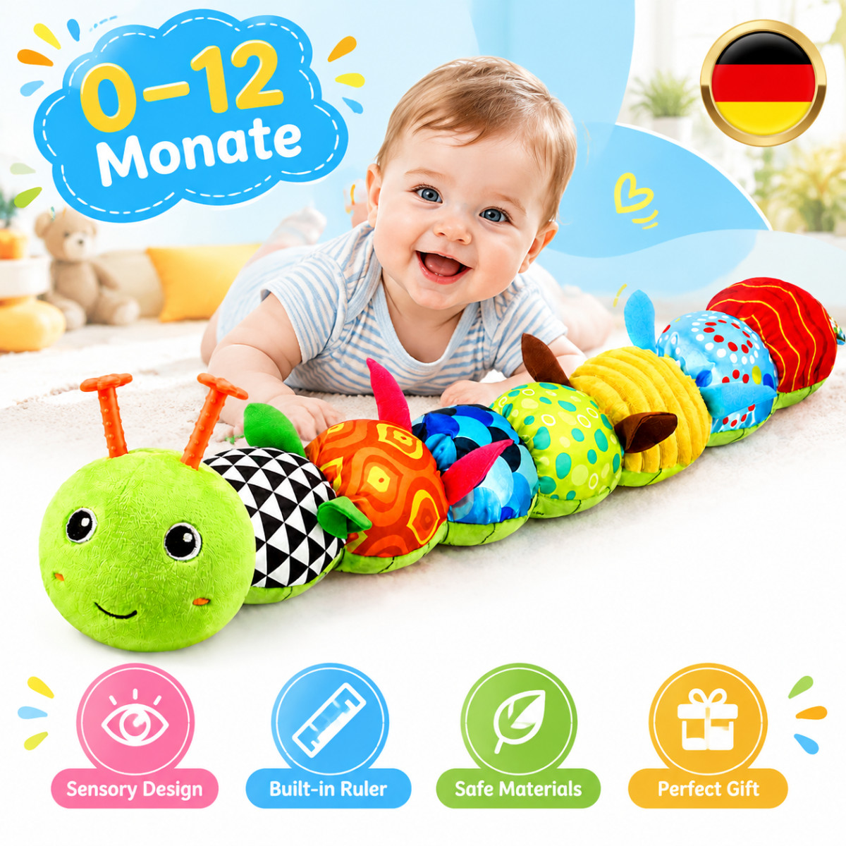 Beruhigendes Plüschraupe Babyspielzeug Lernspielzeug Sensorisches Spielzeug