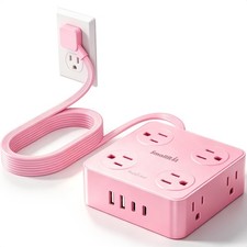 Blue Flat Plug Power Strip 10FT Extension Cord 8 Outlet USB Port Home Office
