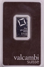 10 Gram Valcambi Platinum Bar .9995 Fine In Assay Card