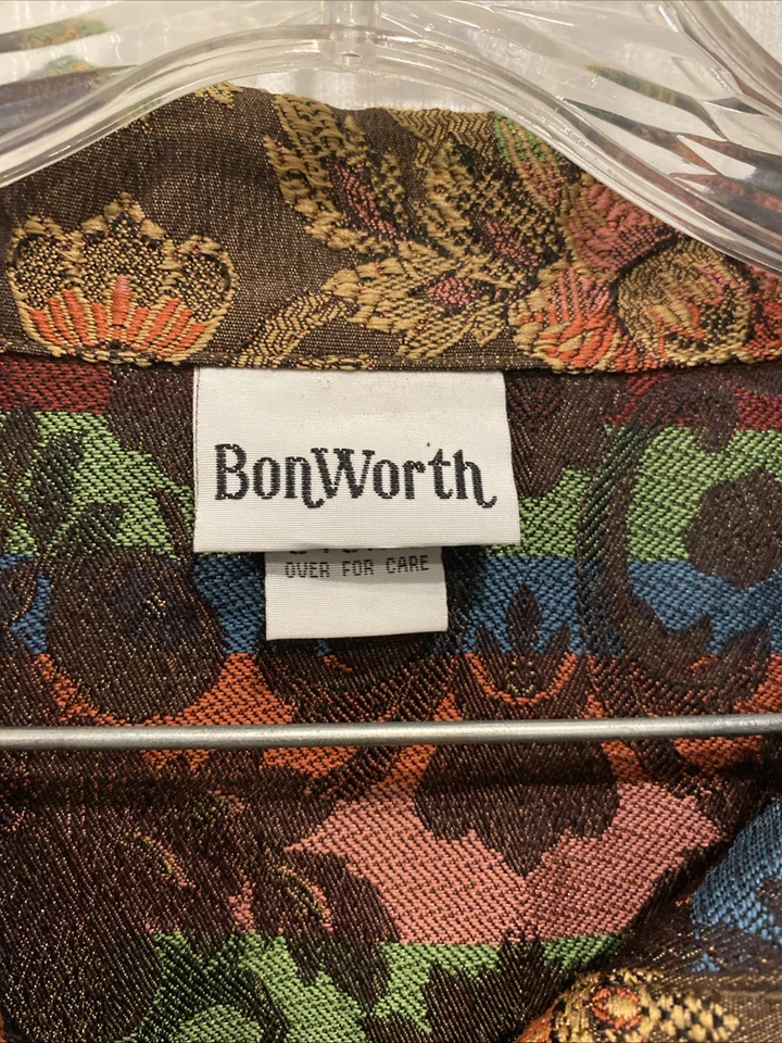 Chaqueta tapiz tejida con botones BonWorth tono tierra vintage años 90 para mujer L Petite @ Foto 3 de 4