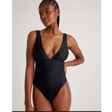 Quince Italian Plunge One Piece Swimsuit Small Black NWOT