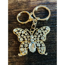 Gold Tone Butterfly Crystal Rhinestone Keychain