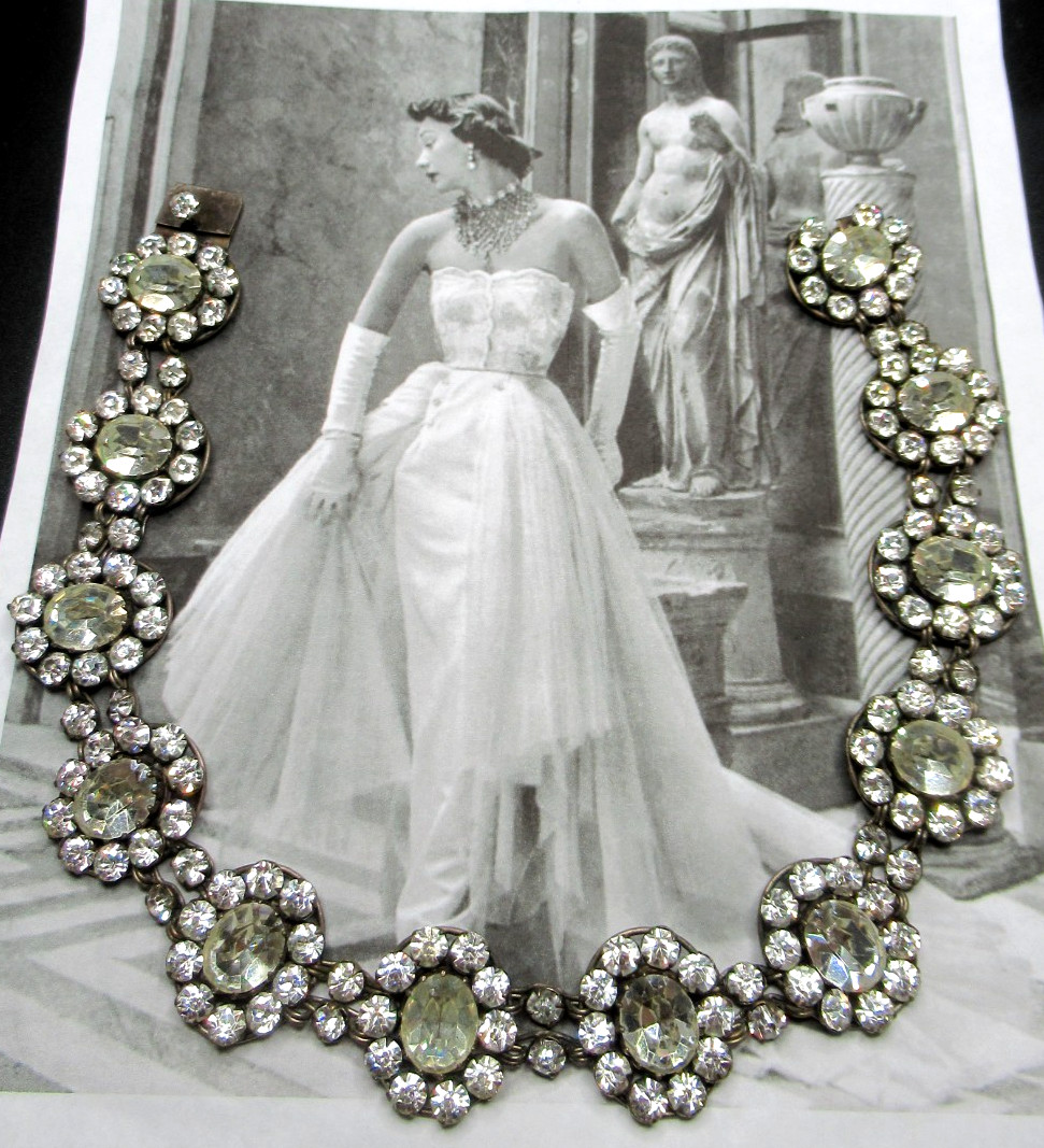 JACQUES FATH 1949 Sparkling Ice Rhinestone Choker Necklace W/ Advertisement!