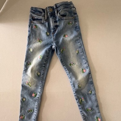 GAP Kids Begging Denim High Rise With Embroidered Flowers - Size 6.