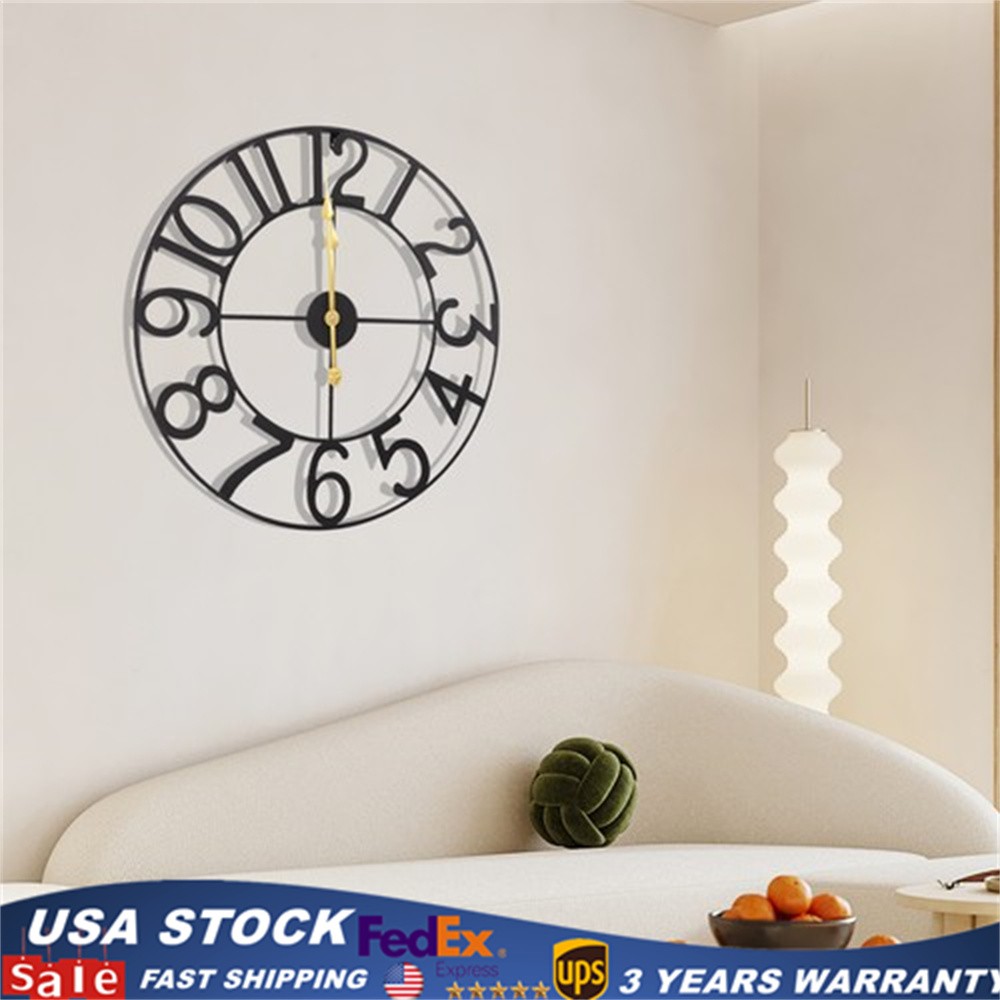 24" Large Metal Clock Cut-Out Farmhouse Decorative Wall Clock Battery LivingRoom