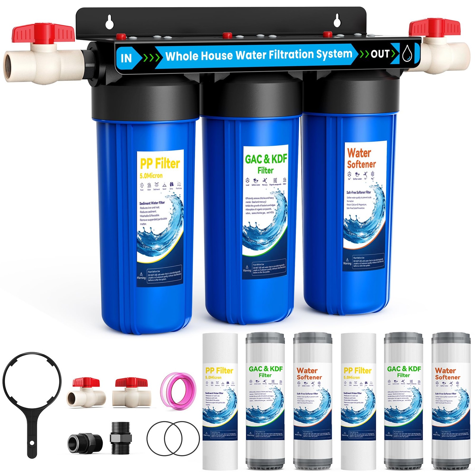 Whole House Water Filter System, Extra 2 Sets Filter Included,0.5 ...