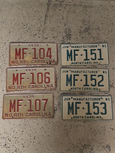 (x6) Vintage License Plates, North Carolina Dealer & Transporter, Consecutive #s