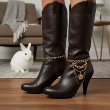 Women 2PC Gold Boot Chain Bracelet Multi Strands Coin Charm Shoe Anklet Handmade