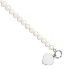Sterling Silver 8-9mm White Freshwater Cultured Pearl Heart Toggle Bracelet 7.5"