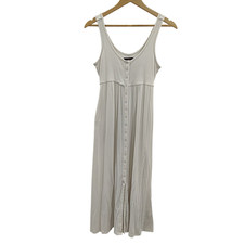 Quince Women Bamboo Maternity Sleeveless Button Front Midi Dress White XS
