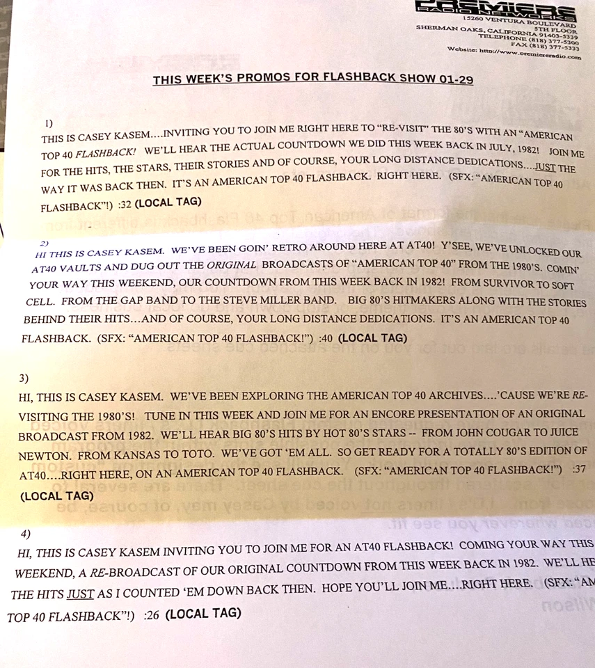 7/24/82 CASEY KASEM AMERICAN TOP 40  RARE FLASHBACK EDITION (AIRED 7/21/01) - Image 2 of 4