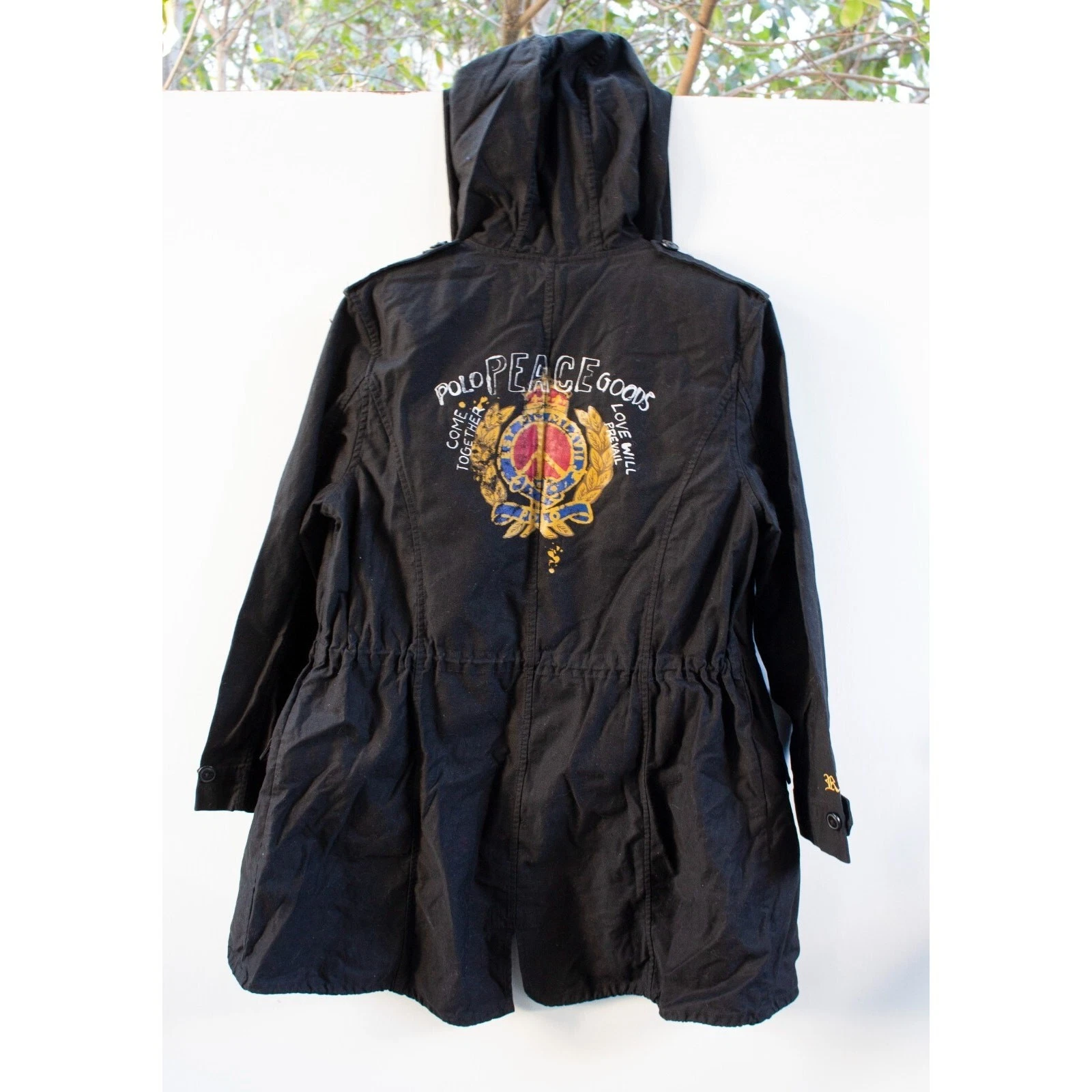 Polo Ralph Lauren Peace Goods Military Cotton Black Parka Jacket KID Large 12/14