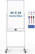 Rolling Whiteboard, 40" X 24" Magnetic Mobile White Board, Double Sided Dry Eras