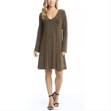Gold Metallic Long Sleeve A-Line Dress Karen Kane Taylor Small NWT Holiday Party
