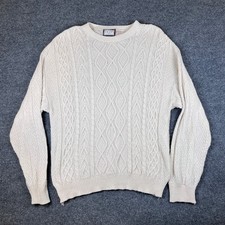 Vintage Cable Knit Sweater Mens XL White Thick 3D Heavyweight Made in USA