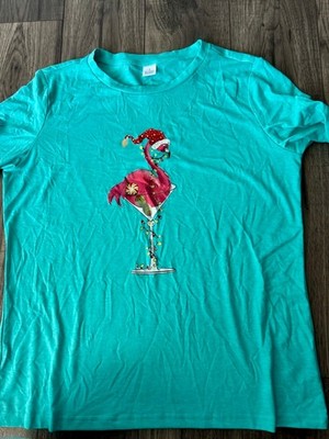 Boutique Large Printed Graphic Christmas Flamingo Martini Glass Long Sleeve