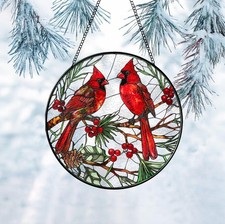 Cardinal Stained Glass Suncatcher, Red Bird Window Decor, Memorial Gift Home Art
