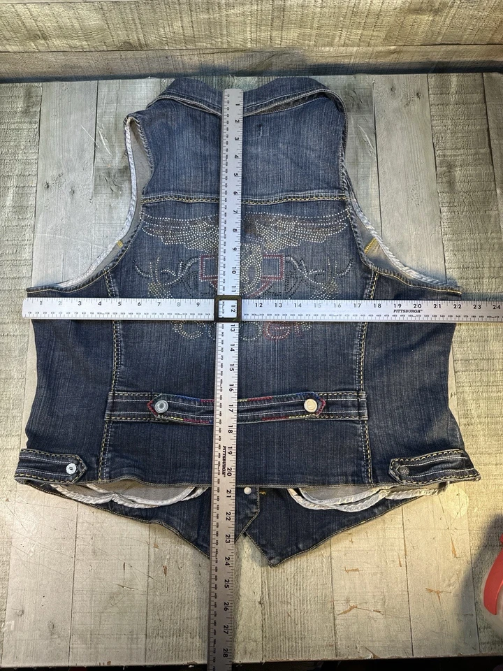 Chaleco vaquero vintage Coogi Couture para mujer con logotipo de estrás abotonado talla XL Foto 4 de 4