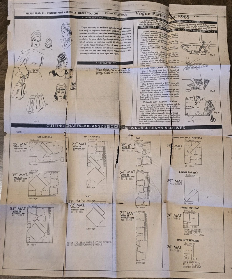 Sombrero y bolso Vogue 5968 vintage original años 40 patrón. Foto 3 de 4