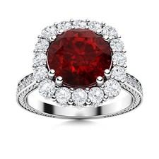 7MM Round Shape Garnet Floral Accents 925 Sterling Silver Women Engagement Ring