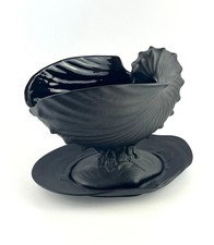 Wedgwood Black Basalt Nautilus with Underplate, Signed Lord Wedgwood 1991