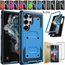 For Samsung Galaxy S22/S22 /S22 Ultra Rugged Case Hybrid Cover / Tempered Glass