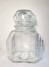 Vtg Art Deco Skyscraper Glass Store Apothecary Jar Candy Nuts Store Pharmacy 2