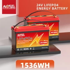 1/2 Pack LiFePo4 24V 60Ah Lithium Battery Deep Cycle 60A BMS for RV Solar Marine