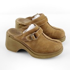 Vintage Y2K Lower East Side Brown Suede Leather Heeled Clogs 5.5