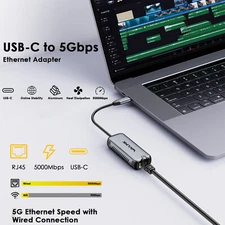 USB-C to 5G RJ45 Ethernet Adapter Driver-Free for Mac/Win/Linux Aluminum