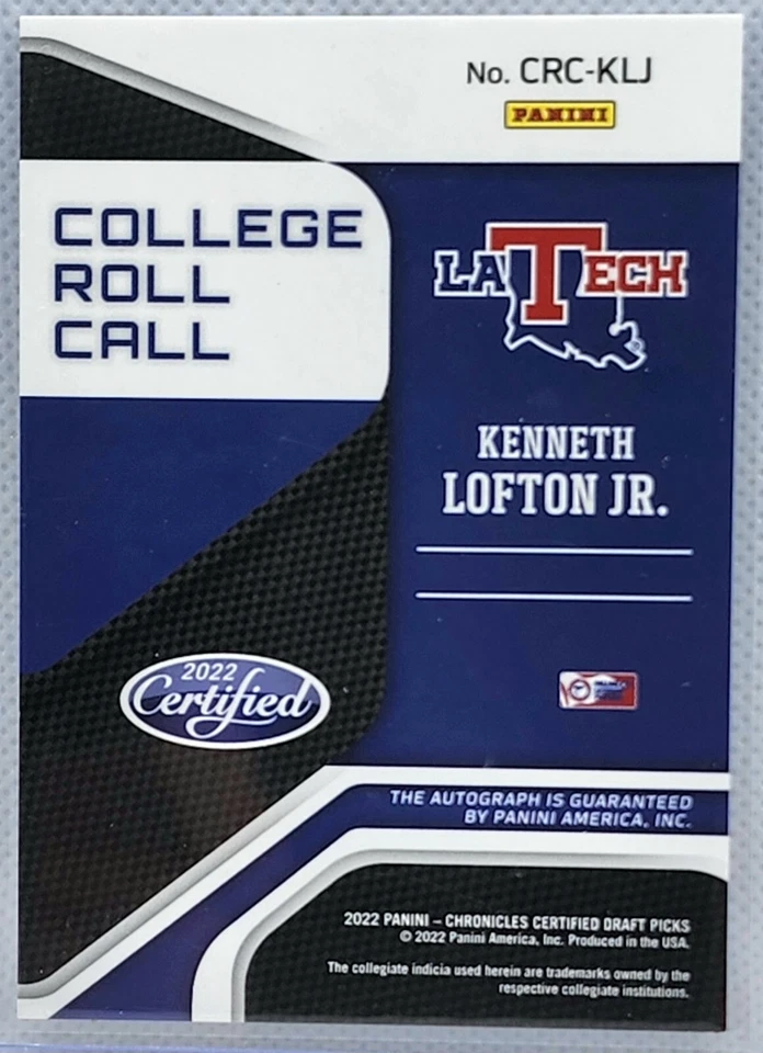 KENNETH LOFTON JR. 2022-23 Chronicles Draft Certified Auto Grizzlies RC - Image 2 of 2