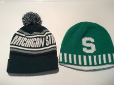 2 Hats - Vintage MSU Spartans Football Field  Beanie Cap Hat + New MSU Hat
