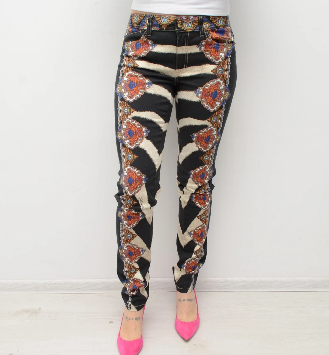 Women s Just Cavalli Luxury Skinny Leg Multicolor Floral Pants Size 29