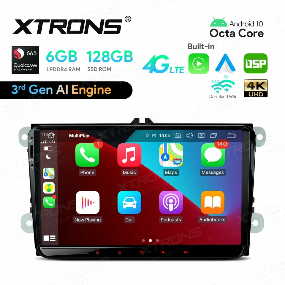 AUTORADIO ANDROID 10 STEREO AUTO VOLKSWAGEN GOLF PASSAT TIGUAN POLO 6GB 128GB - Immagine 3 di 4